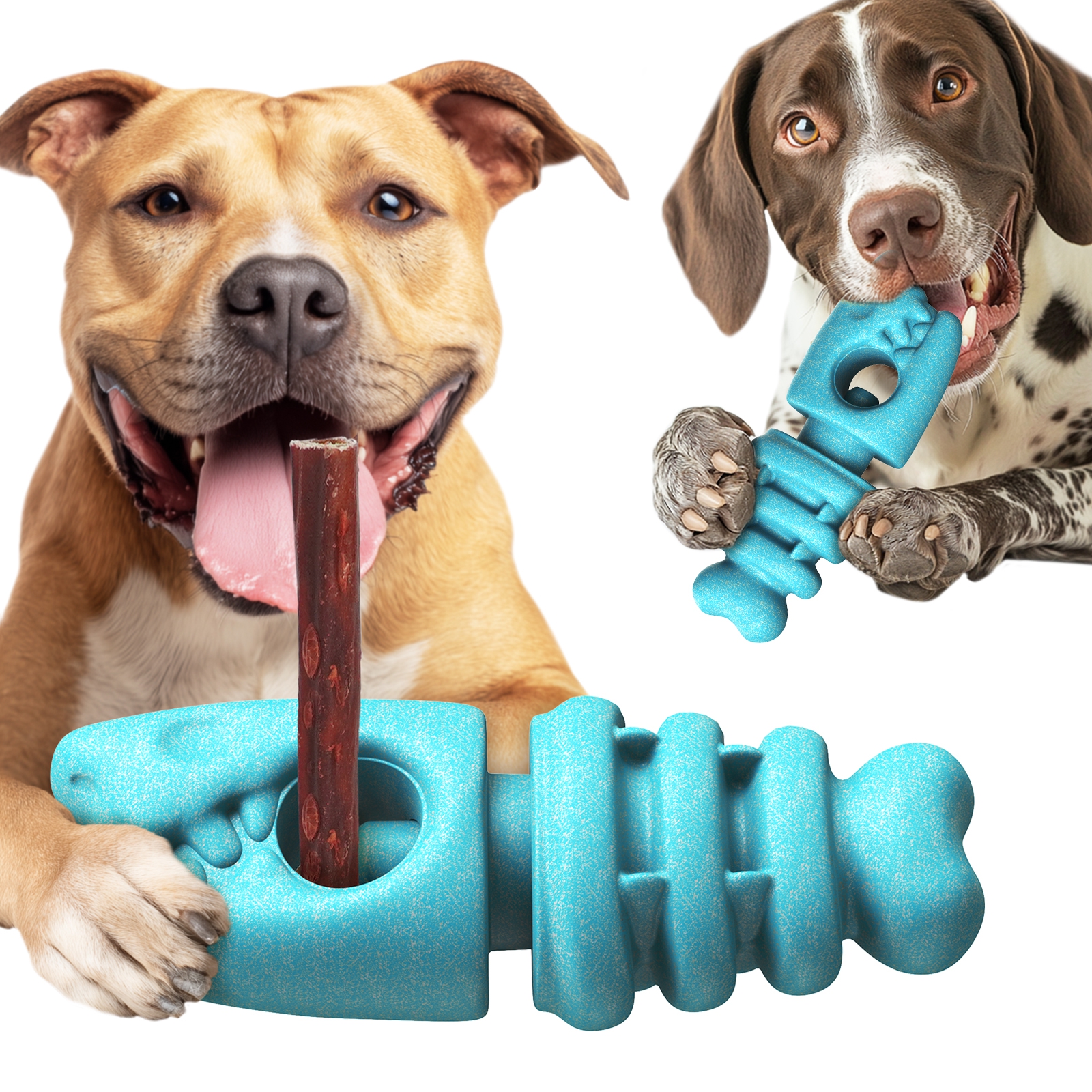 KADTC 2 IN 1  Durable Bully Stick Holder And Dog Chew Toy Fish Bone