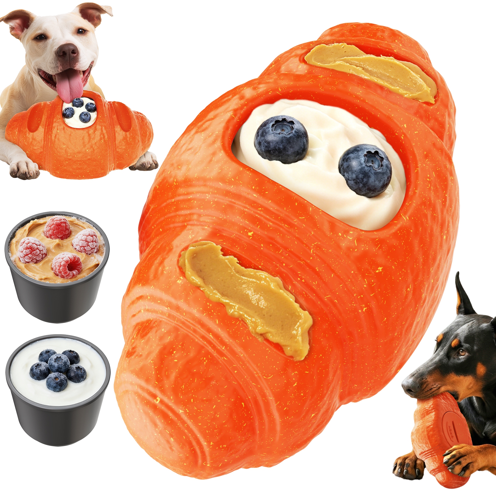 KADTC ALL IN ONE 2 in 1 Croissant ot Durable Fillable & Freeze Chew Dog Toy