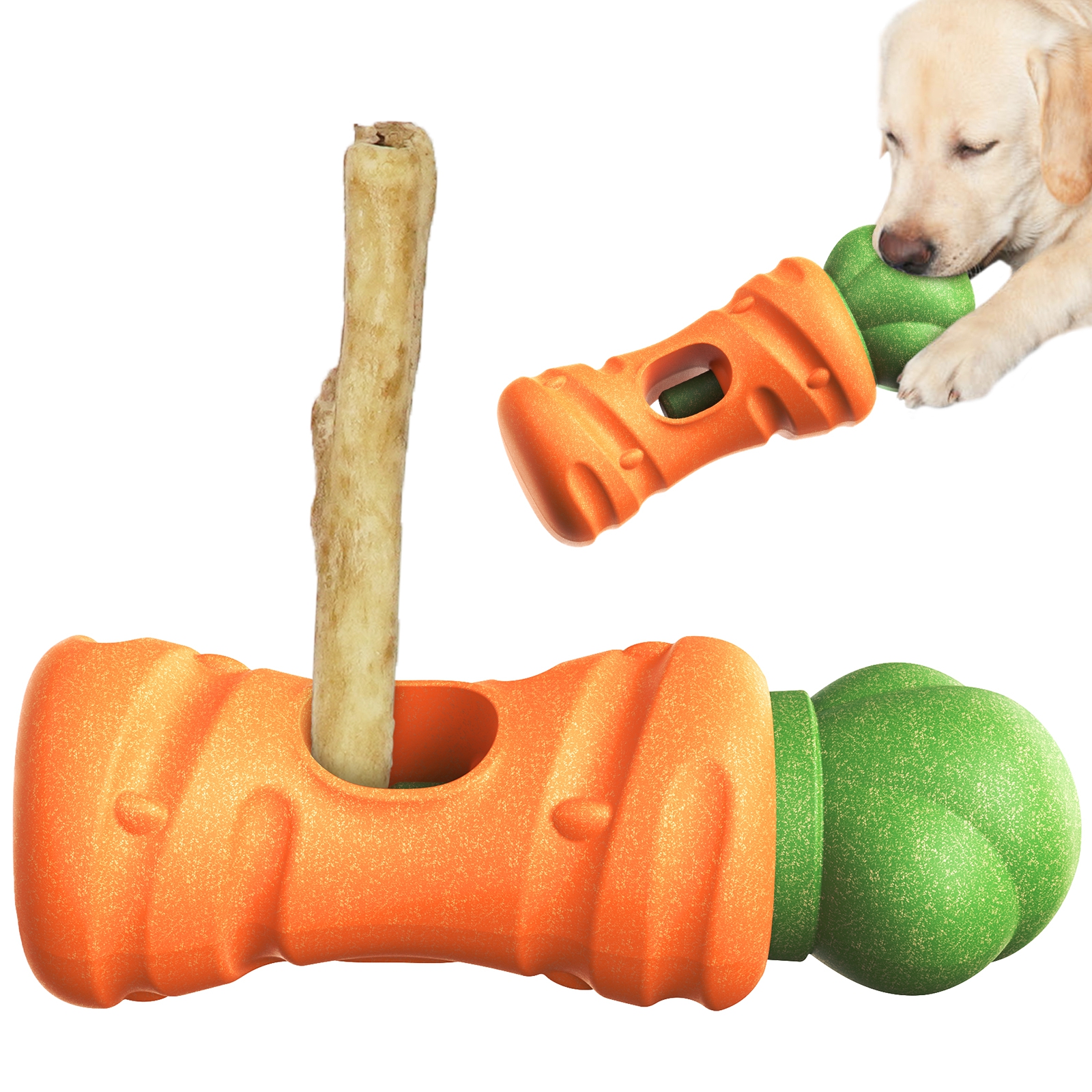KADTC 2 IN 1  Durable Bully Stick Holder And Dog Chew Toy Carrot