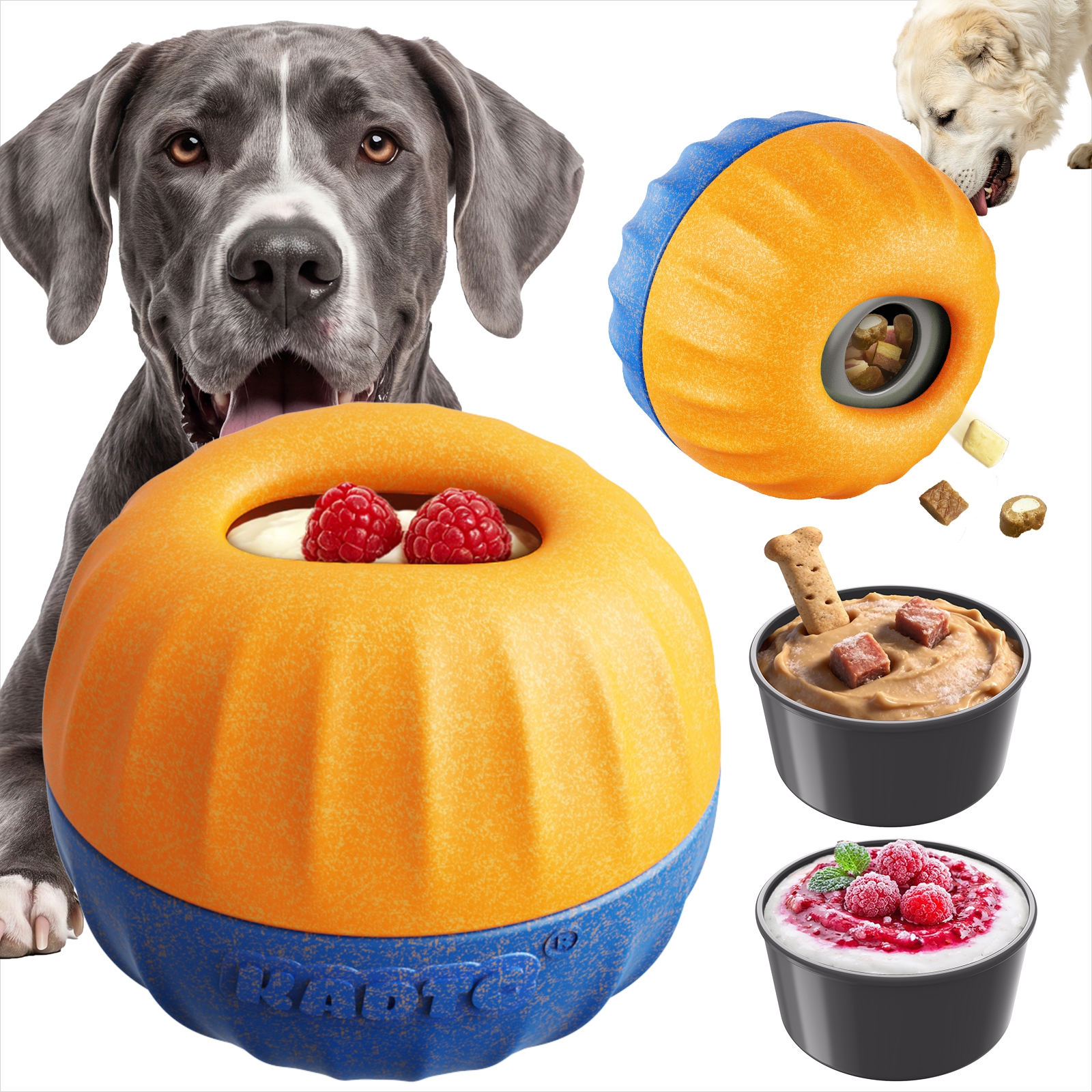 KADTC 3-in-1, XL Size Dog Enrichment Toy Fillable & Freeze & Treat Dispenser & Chew